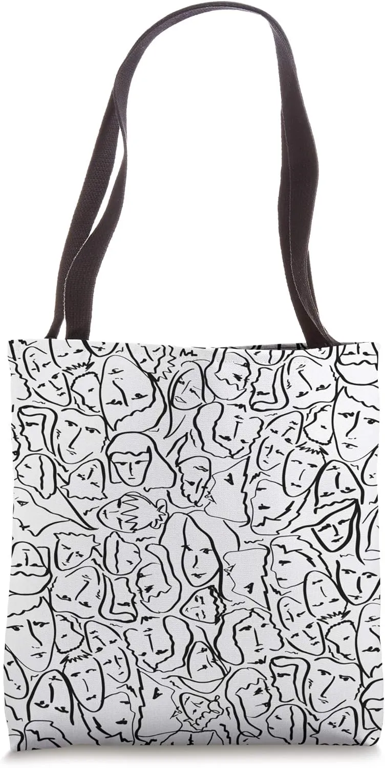 Elios Shirt Faces in Black Ink Hand Drawn Art Tote Bag