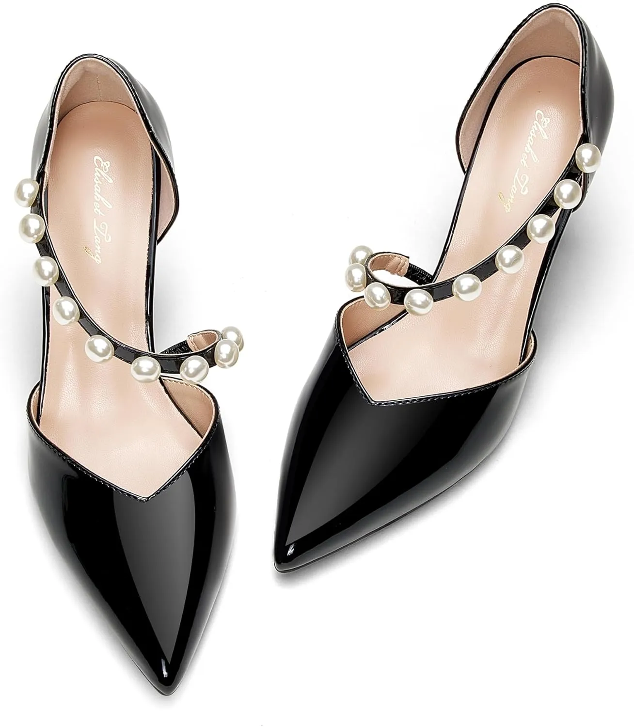 Elisabet Tang Women's Closed Pointed Toe Heels with Pearl Stiletto Pumps D'Orsay Wedding Bridal Party Women Sexy High Heel Dress Shoes