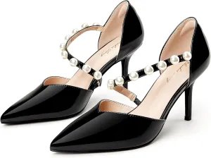 Elisabet Tang Women's Closed Pointed Toe Heels with Pearl Stiletto Pumps D'Orsay Wedding Bridal Party Women Sexy High Heel Dress Shoes