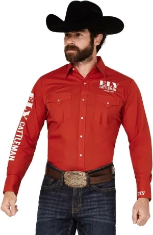 Ely Walker Men's Logo Embroidered Long Sleeve Pearl Snap Western Shirt - 2035001-RD Medium