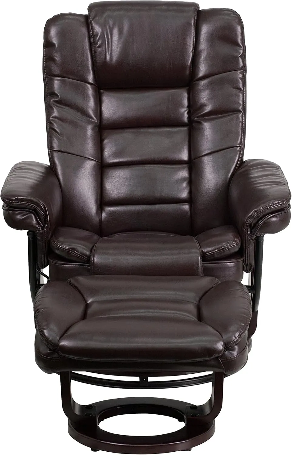 EMMA   OLIVER Multi-Position Stitched Recliner & Ottoman with Swivel Base in Brown LeatherSoft