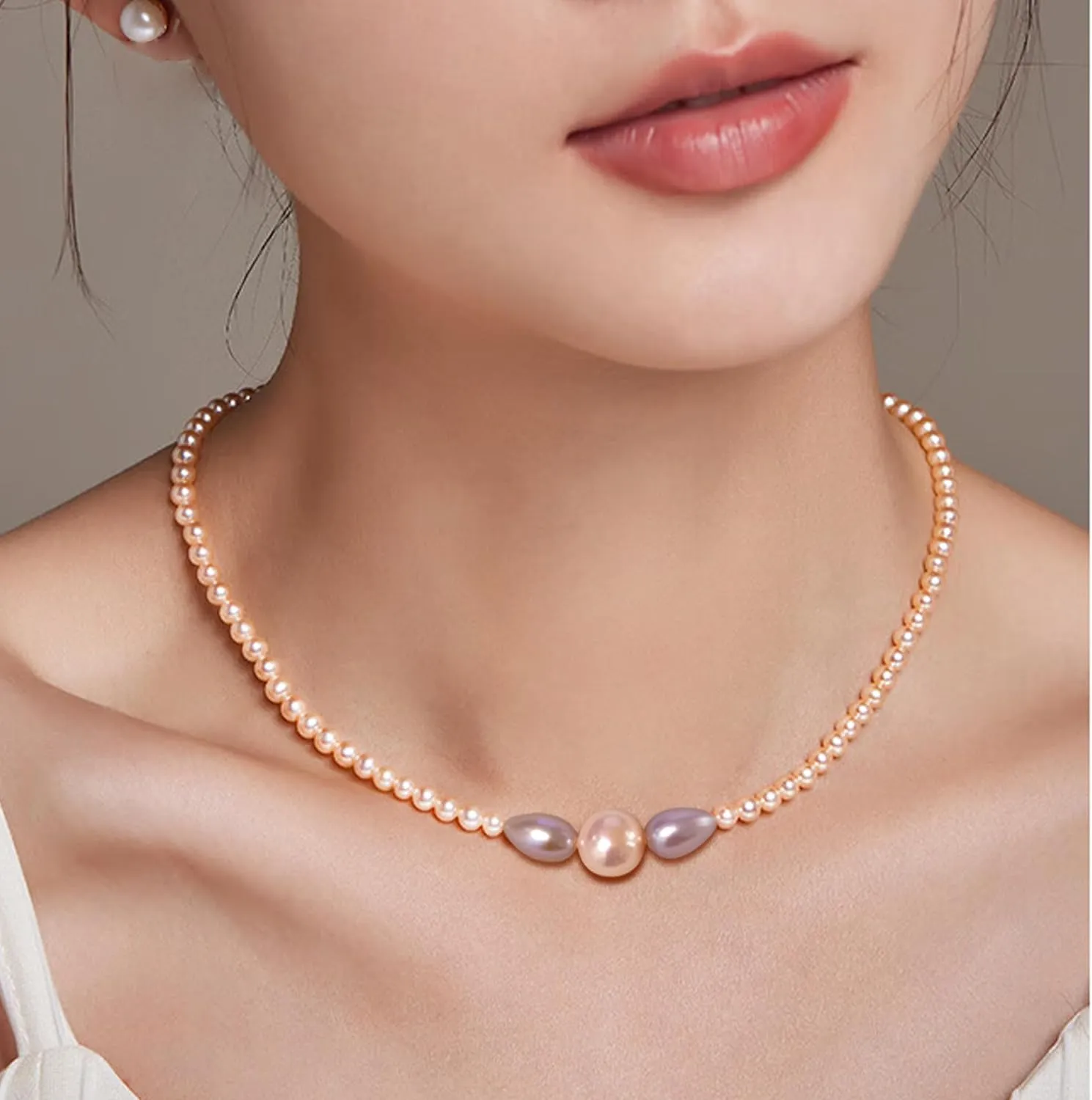 Epic Freshwater Pearl Chain Necklace - 3mm Pearls, 7mm Pink & Purple Rice Beads, 8mm Large Pearls - Trendy Women's String Necklace
