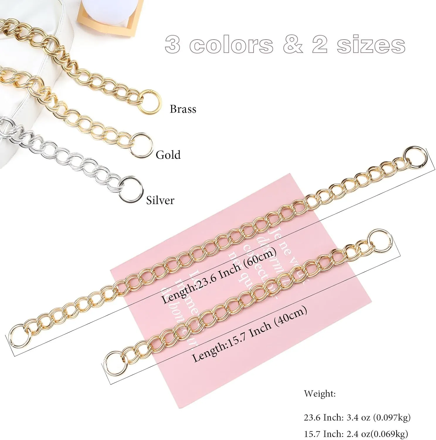 Errienpin Higher End of DIY Chunky Purse Chain Handles - Short Strap Replacement for Handbag or Shoulder Bags, 23.6 Inches Long(Silver）