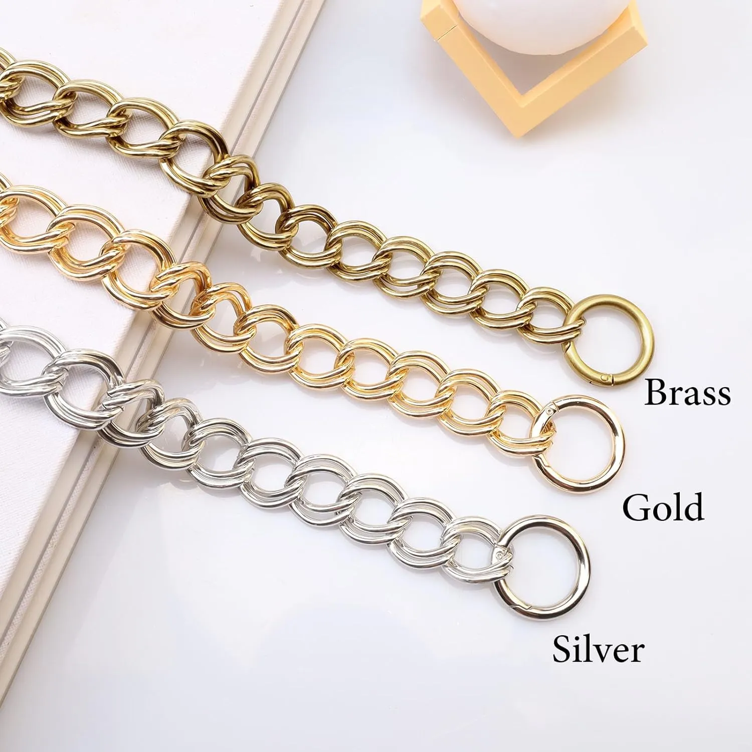 Errienpin Higher End of DIY Chunky Purse Chain Handles - Short Strap Replacement for Handbag or Shoulder Bags, 23.6 Inches Long(Silver）