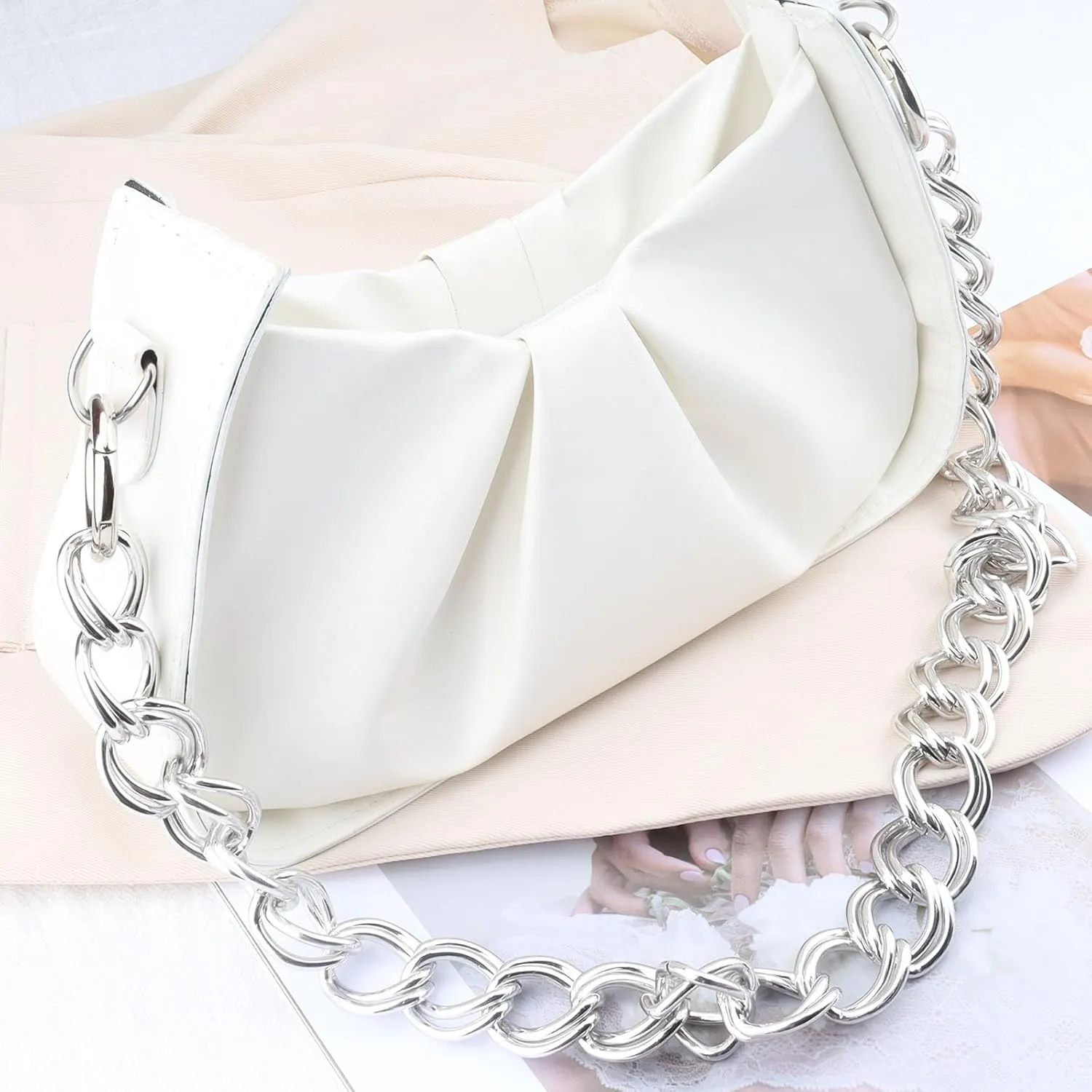Errienpin Higher End of DIY Chunky Purse Chain Handles - Short Strap Replacement for Handbag or Shoulder Bags, 23.6 Inches Long(Silver）