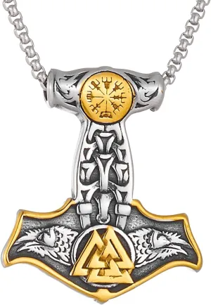 European and American Personality Retro Viking Raytheon Hammer Stainless Steel Pendant Necklaces for men