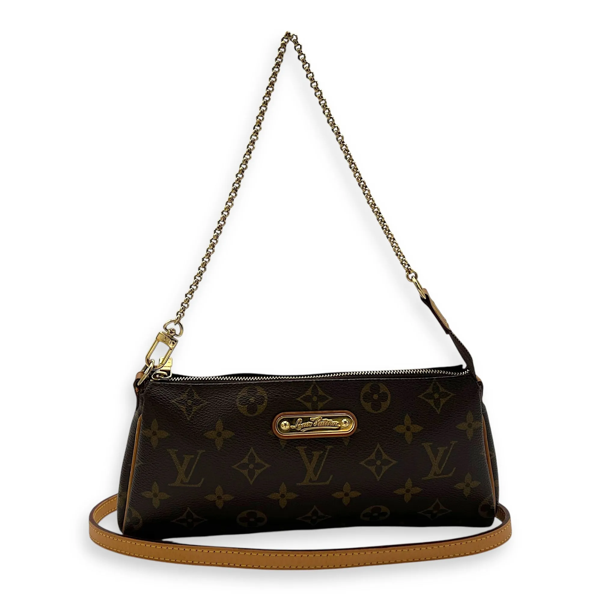 Eva Crossbody Bag Brown in Monogram Coated Canvas, Gold hardware