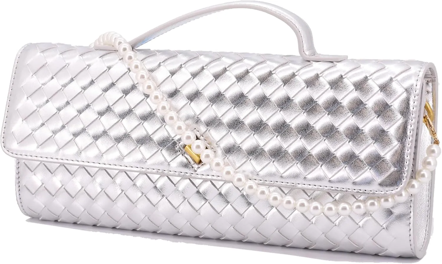 Evening Bag Woven Clutch Purses for Women Trendy Crossbody Purse with Pearl Chain for Prom Party Wedding
