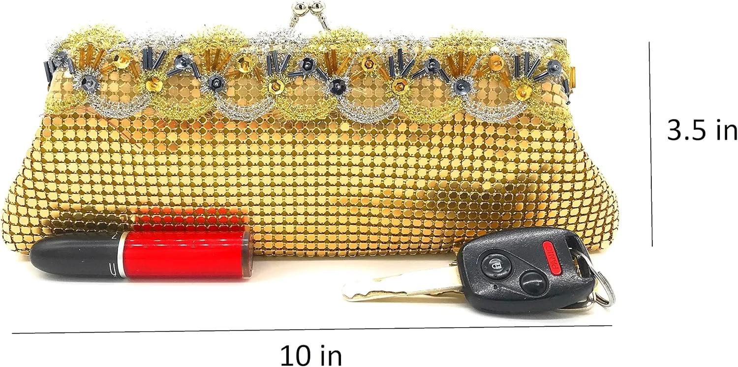 Evening Clutch Metal Mesh Purse Bag for Cocktail Party Prom Wedding Banquet