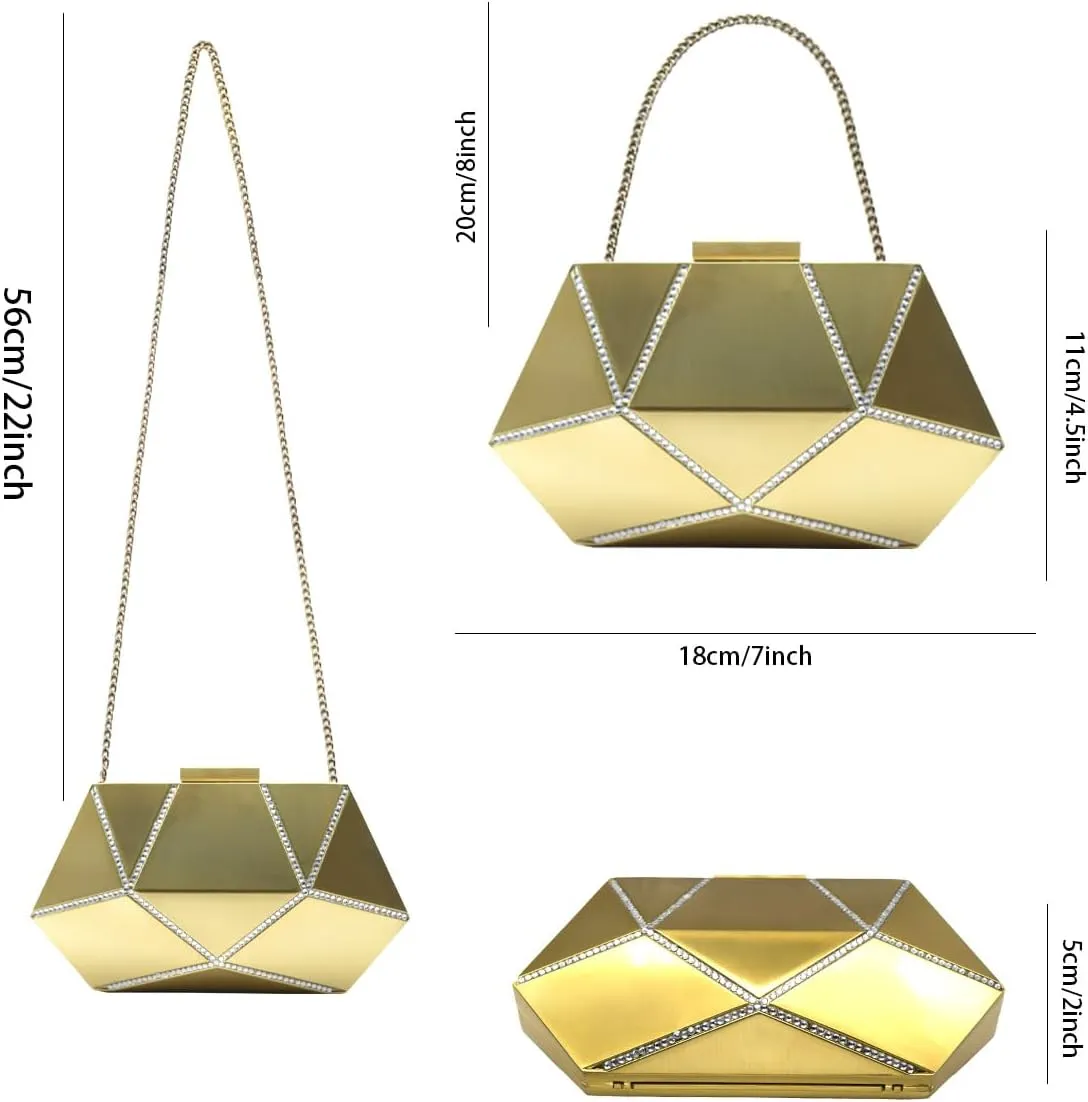 Evening Clutch Purse for Women Formal, Metallic Evening Handbags Metal Chain Shoulder Bag, Rhinestone Purse