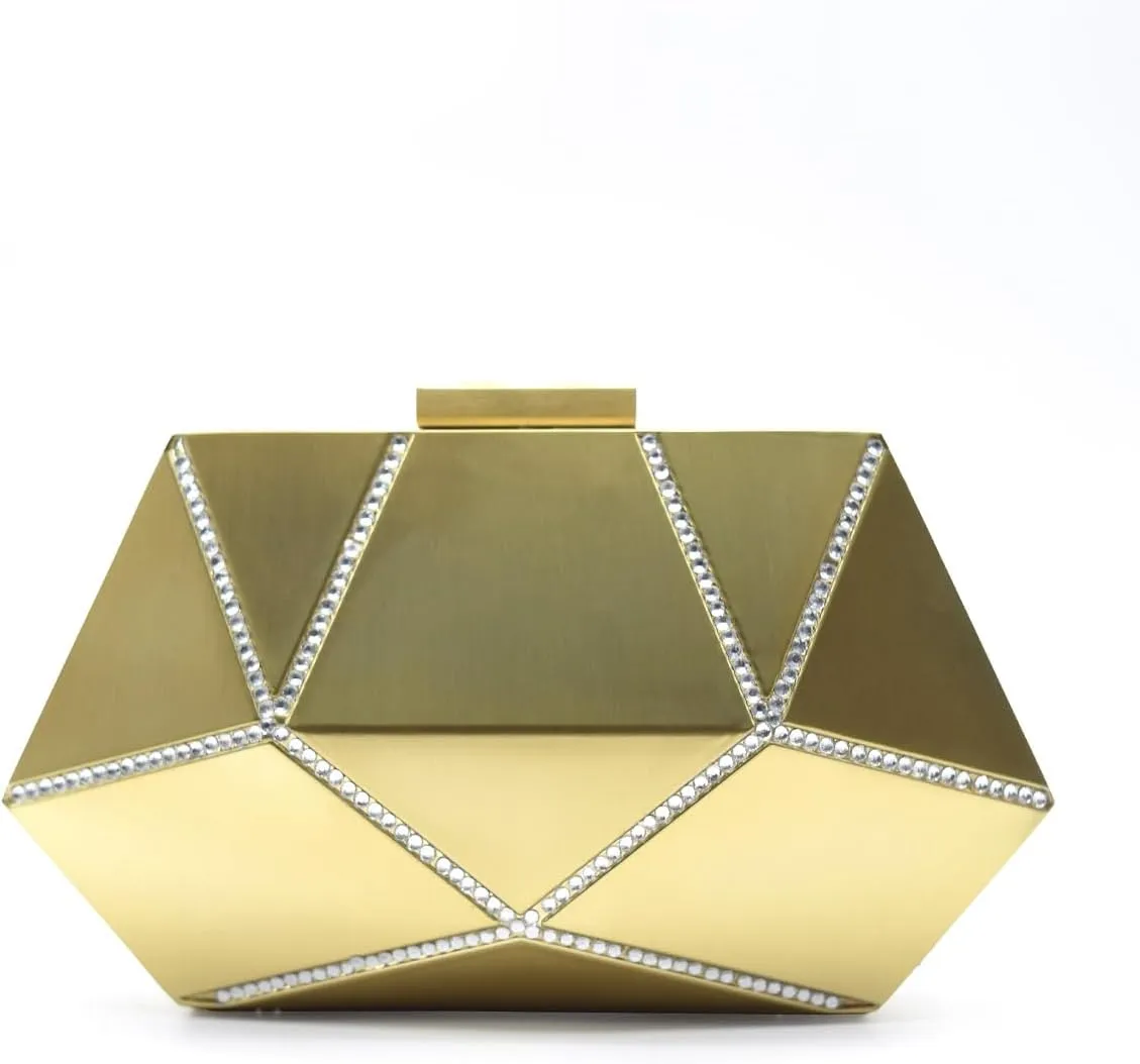 Evening Clutch Purse for Women Formal, Metallic Evening Handbags Metal Chain Shoulder Bag, Rhinestone Purse