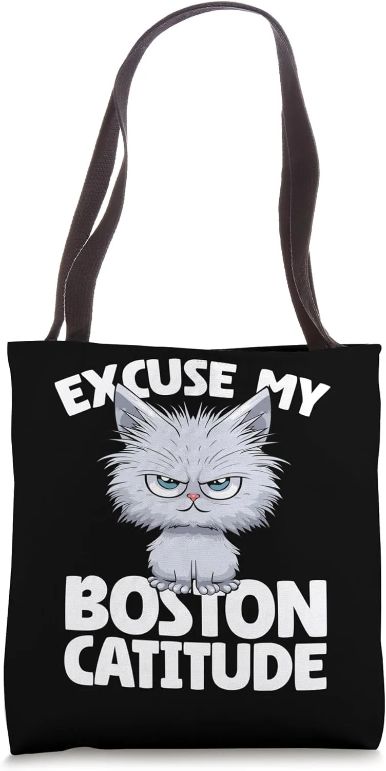Excuse My Boston Catitude Boston Cat Attitude Tote Bag