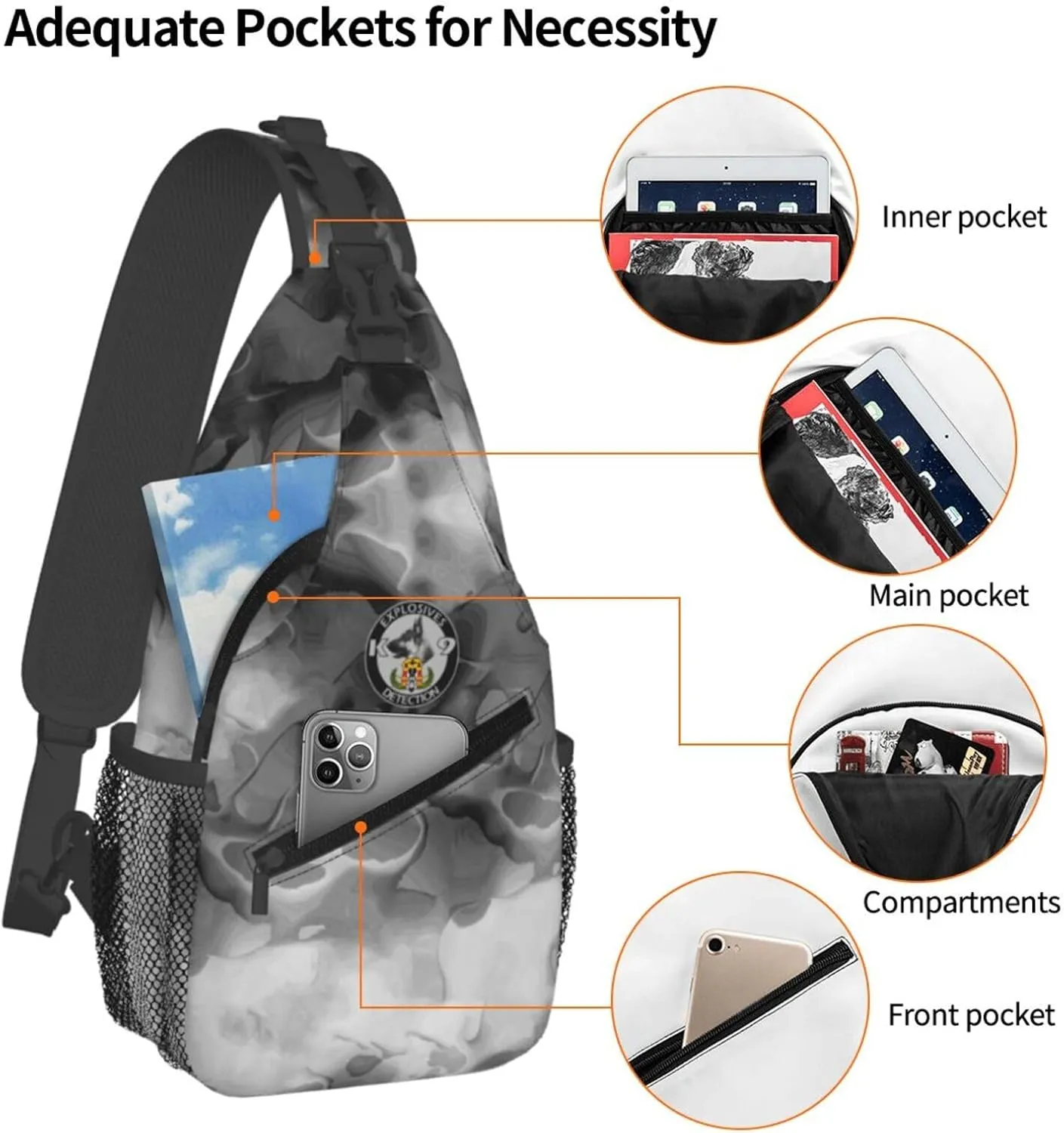 Explosives Detection K9 Sling Bag Crossbody Backpack Shoulder Casual Daypack Bag for Men Women