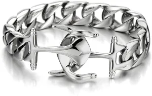 Exquisite Stainless Steel Mens Marine Anchor Curb Chain Bangle Bracelet Silver Color Polished