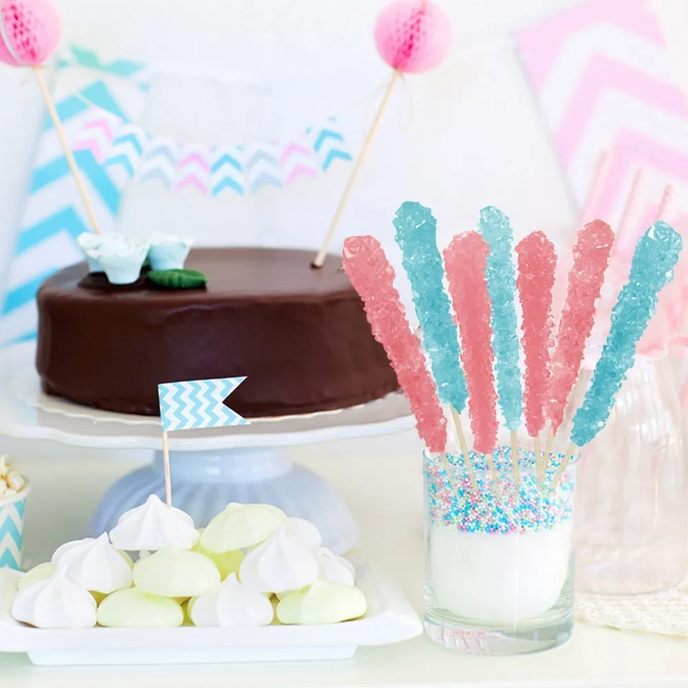 Extra Large Rock Candy Sticks: 36 Pink Cherry Lollipop - Individually Wrapped - Crystal Rock Candy Sticks for Party Favors, Candy Buffet, Birthdays, Weddings, Receptions, Bridal and Girl Baby Shower