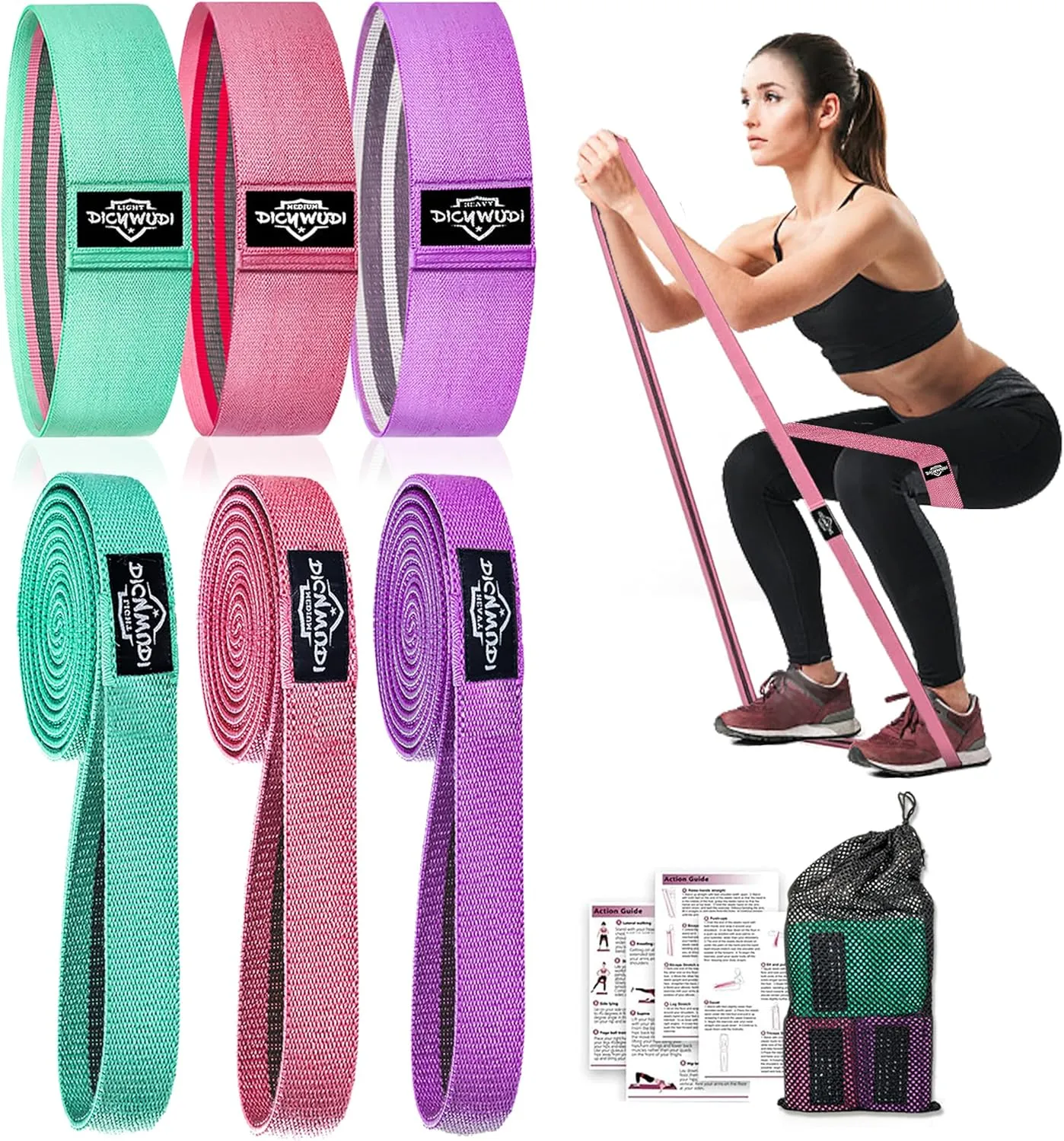 Fabric Resistance Bands for Working Out, 3Pack or 6Pack Non-Slip Exercise Bands for Women and Men, Fabric Booty Bands for Home, Exercise Fitness, Pilates, Stretching