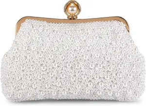 FALETO Pearl Clutch Bag for Women Evening Wedding Party Bridal Handbag Ladies Beaded Clutch Purse for Party