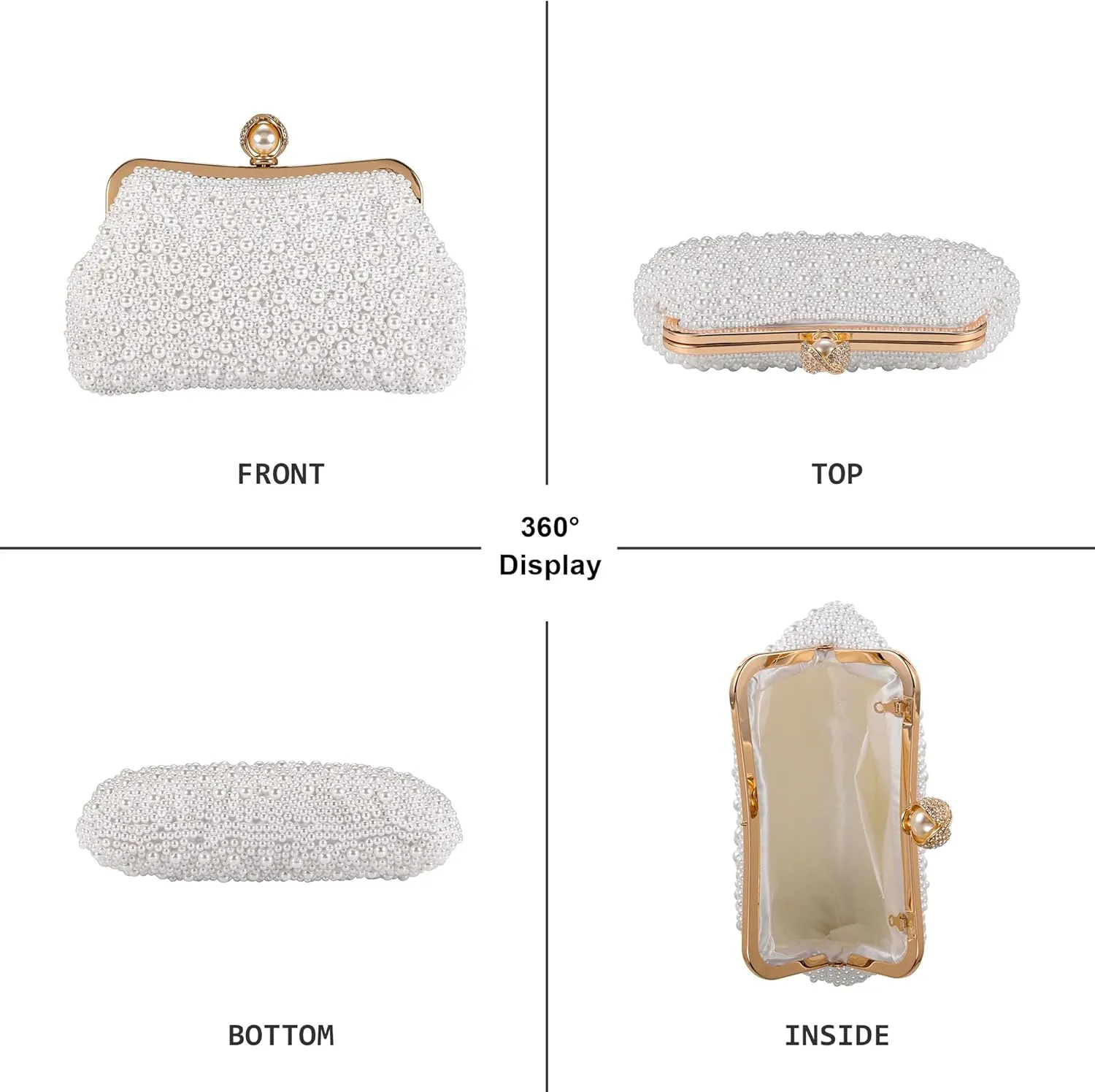 FALETO Pearl Clutch Bag for Women Evening Wedding Party Bridal Handbag Ladies Beaded Clutch Purse for Party