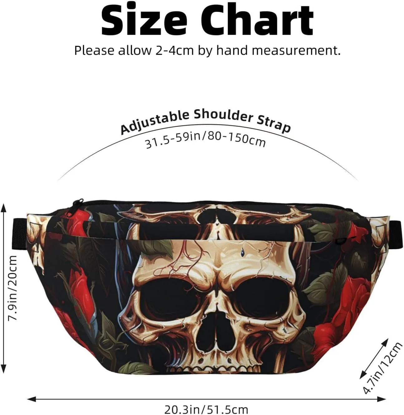 Fanny Pack for Women Men Waist Bag Waterproof Skull Rose-Red Belt Bag with Adjustable Strap