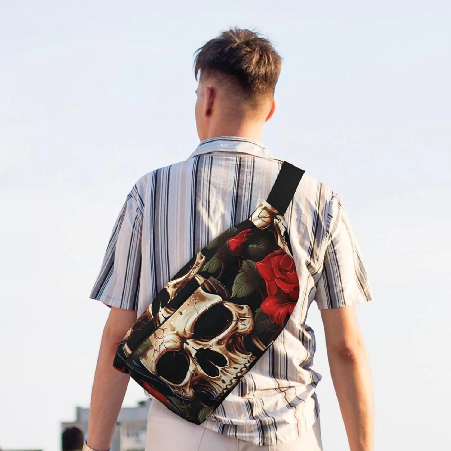 Fanny Pack for Women Men Waist Bag Waterproof Skull Rose-Red Belt Bag with Adjustable Strap