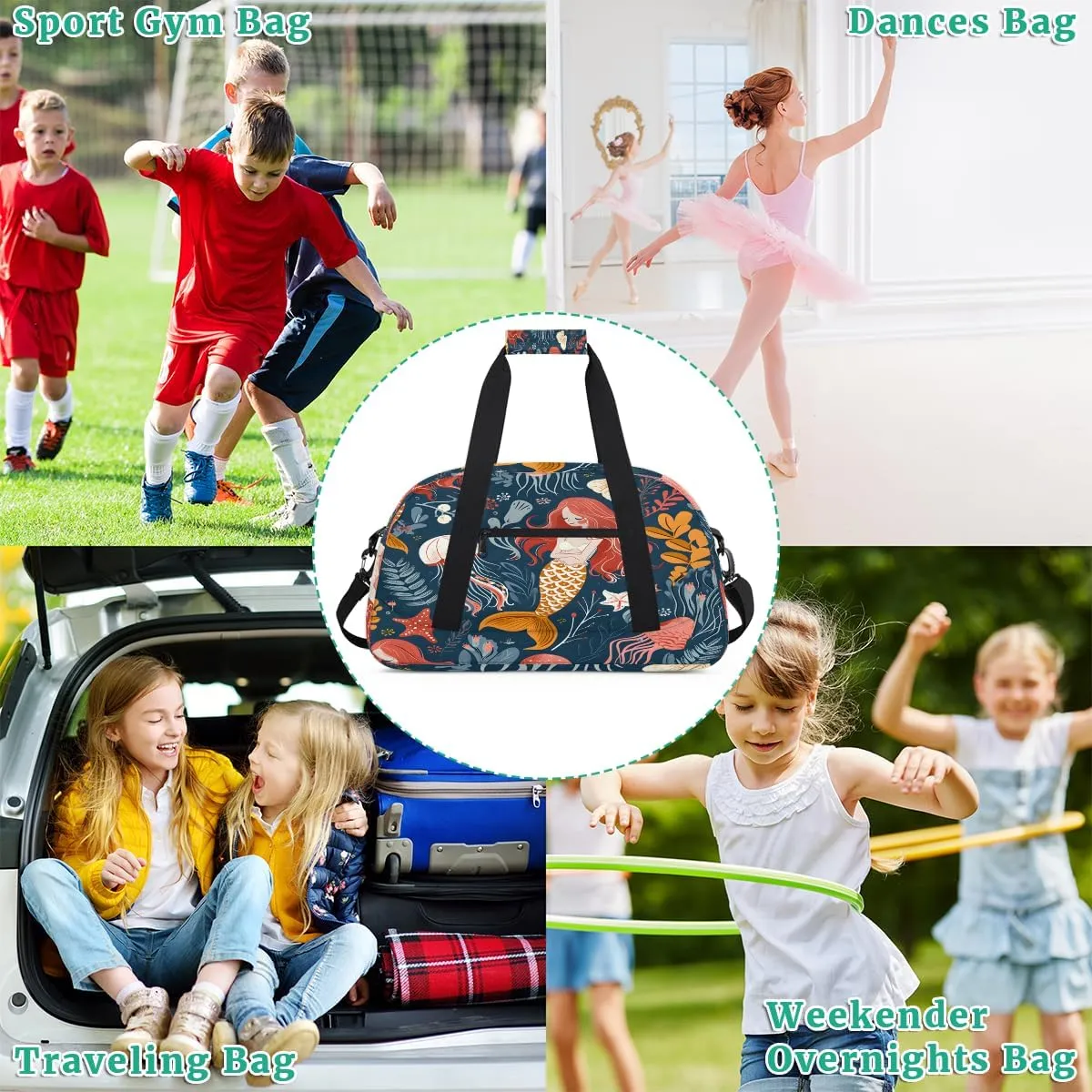 Fantasy Ocean Kids Overnighter Duffel Bags for Boys, Carry-On Size Sports Gym Bag with Front Zipper Pocket for School Practice or Overnight Travel Weekender Sleepover Tote Bag