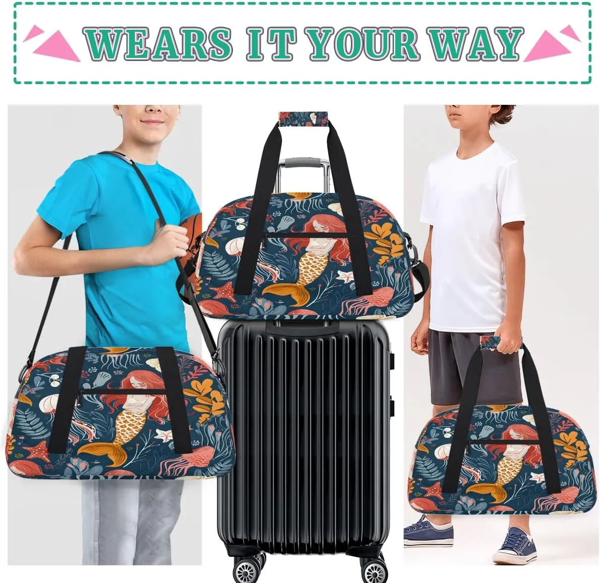 Fantasy Ocean Kids Overnighter Duffel Bags for Boys, Carry-On Size Sports Gym Bag with Front Zipper Pocket for School Practice or Overnight Travel Weekender Sleepover Tote Bag