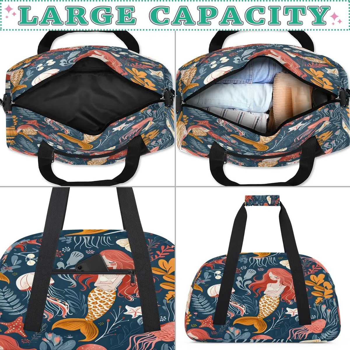 Fantasy Ocean Kids Overnighter Duffel Bags for Boys, Carry-On Size Sports Gym Bag with Front Zipper Pocket for School Practice or Overnight Travel Weekender Sleepover Tote Bag