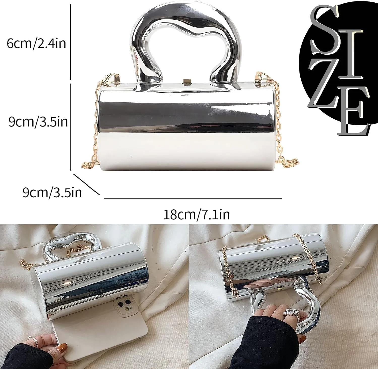 Fashion acrylic handbag, acrylic Y2K purse;black/silver/gold clutch purse for women