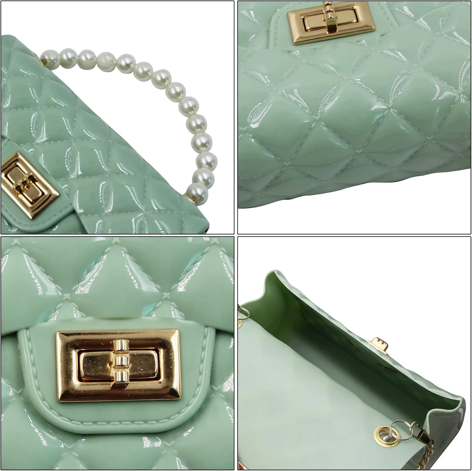 Fashion Jelly Purse Candy Color Jelly Handbag Satchel Shoulder Bag Trendy Crossbody Purse Pearl Handle for Girls Women(Large)