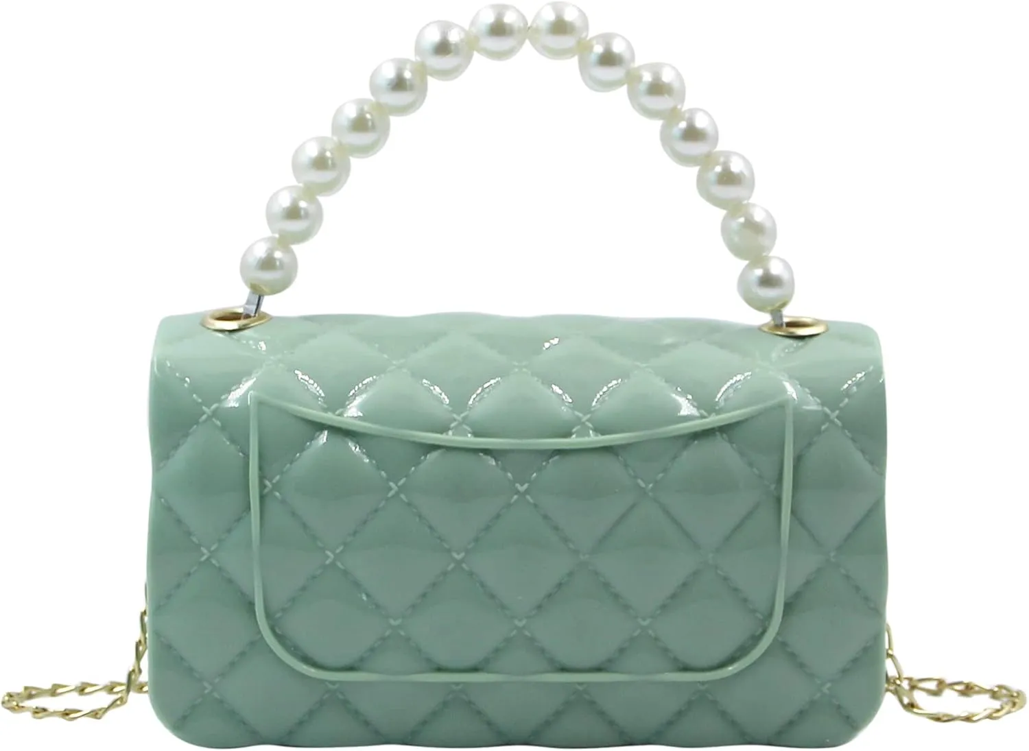 Fashion Jelly Purse Candy Color Jelly Handbag Satchel Shoulder Bag Trendy Crossbody Purse Pearl Handle for Girls Women(Large)