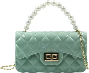 Fashion Jelly Purse Candy Color Jelly Handbag Satchel Shoulder Bag Trendy Crossbody Purse Pearl Handle for Girls Women(Large)