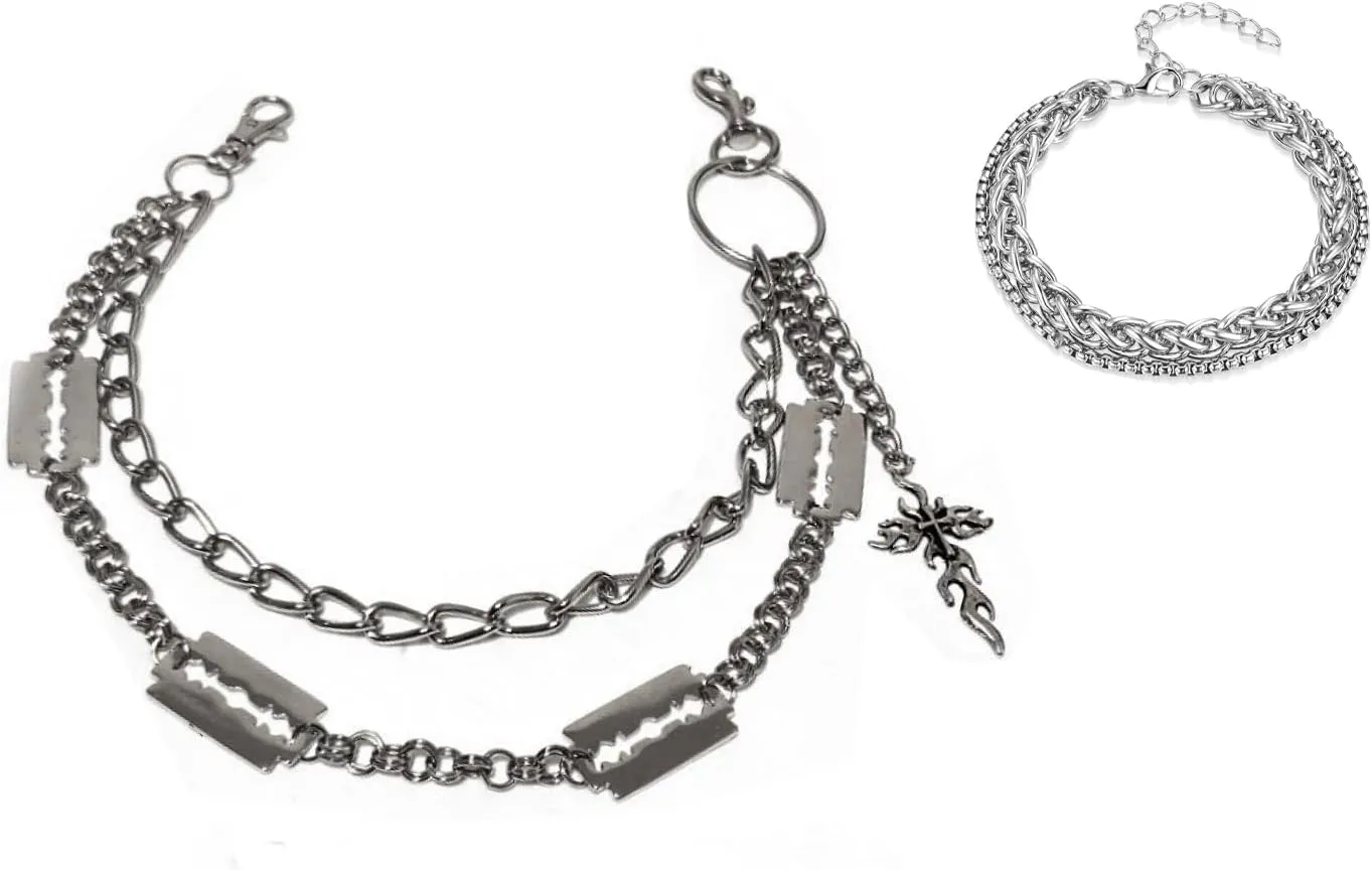 Fashion Pants Chain Metal Bracelets Set,Chain Punk Accessories Chain Bracelets Wallet Chains for Men.n
