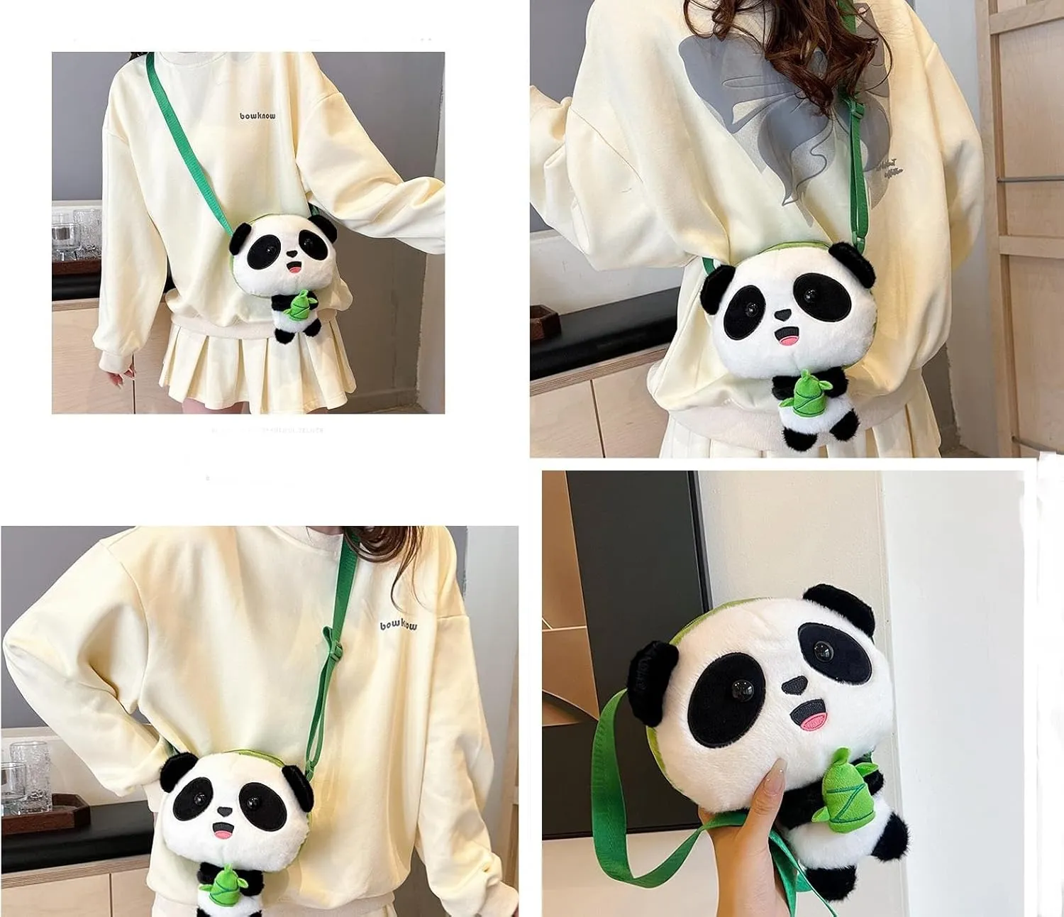 Faux Fur Panda Crossbody Purse for Women Small Fluffy Animal Shoulder Bag Plush Panda Purse Animal Stuffed Purse Cartoon Bag