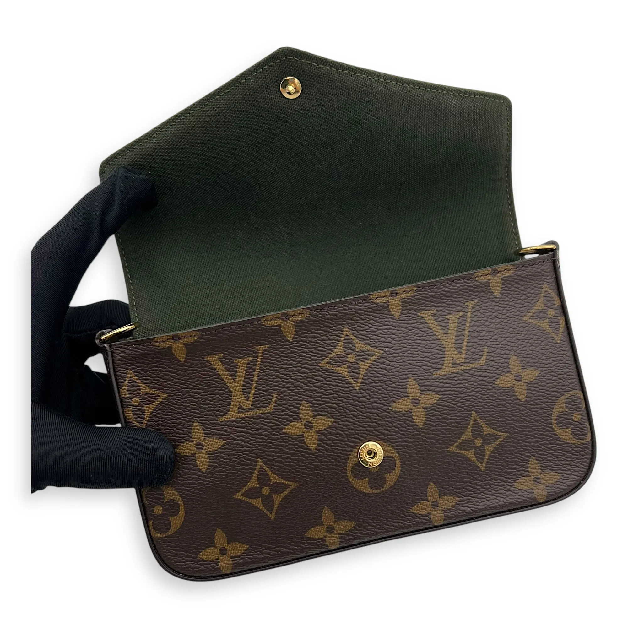 Felicie Strap & Go Brown Crossbody Bag in Monogram Coated Canvas, Gold hardware