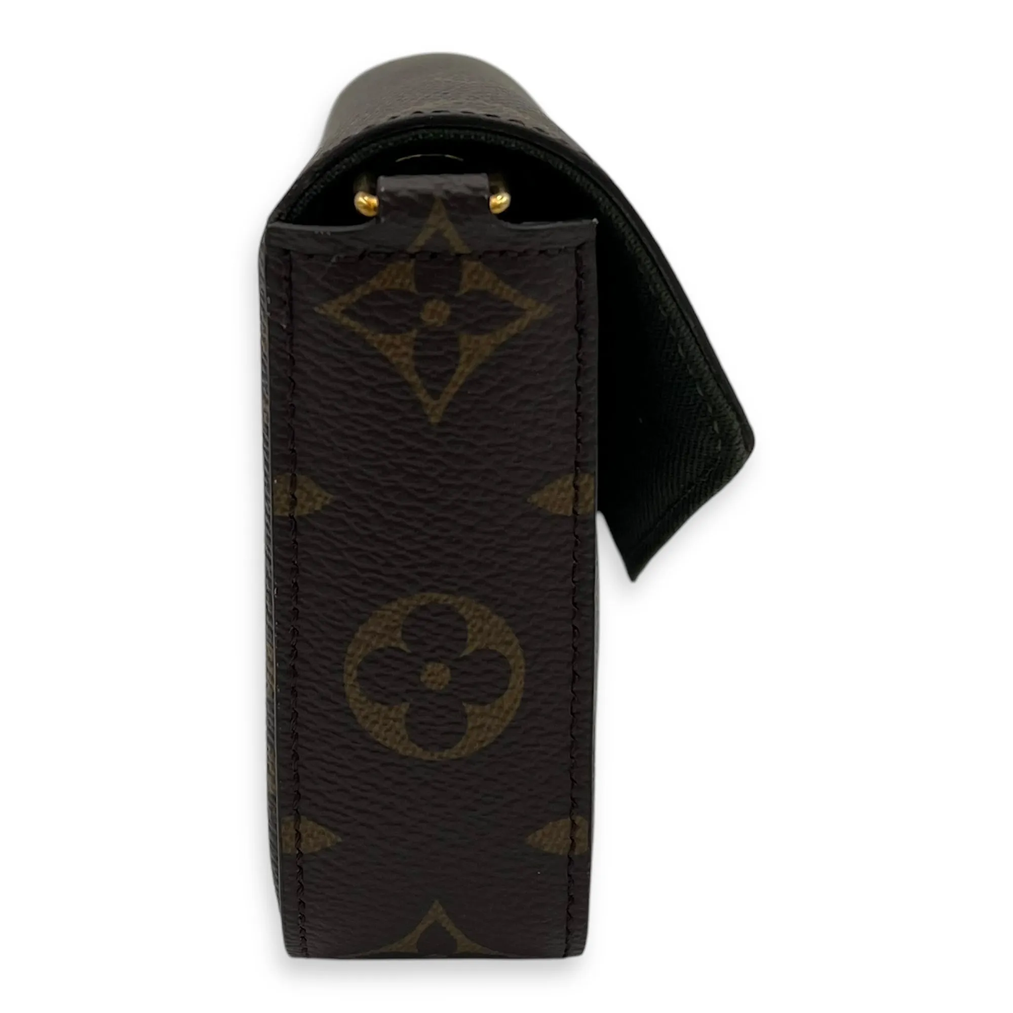 Felicie Strap & Go Brown Crossbody Bag in Monogram Coated Canvas, Gold hardware