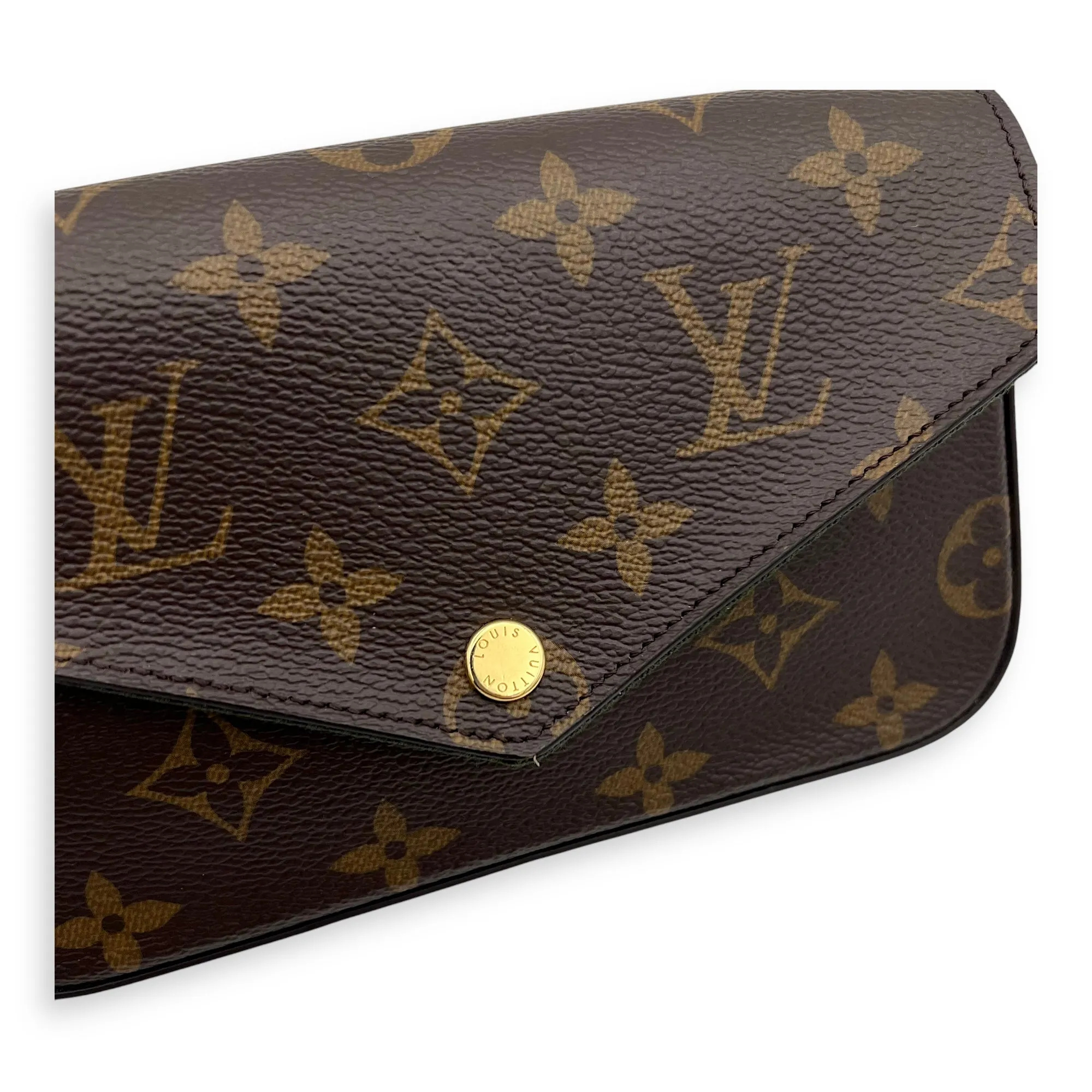 Felicie Strap & Go Brown Crossbody Bag in Monogram Coated Canvas, Gold hardware