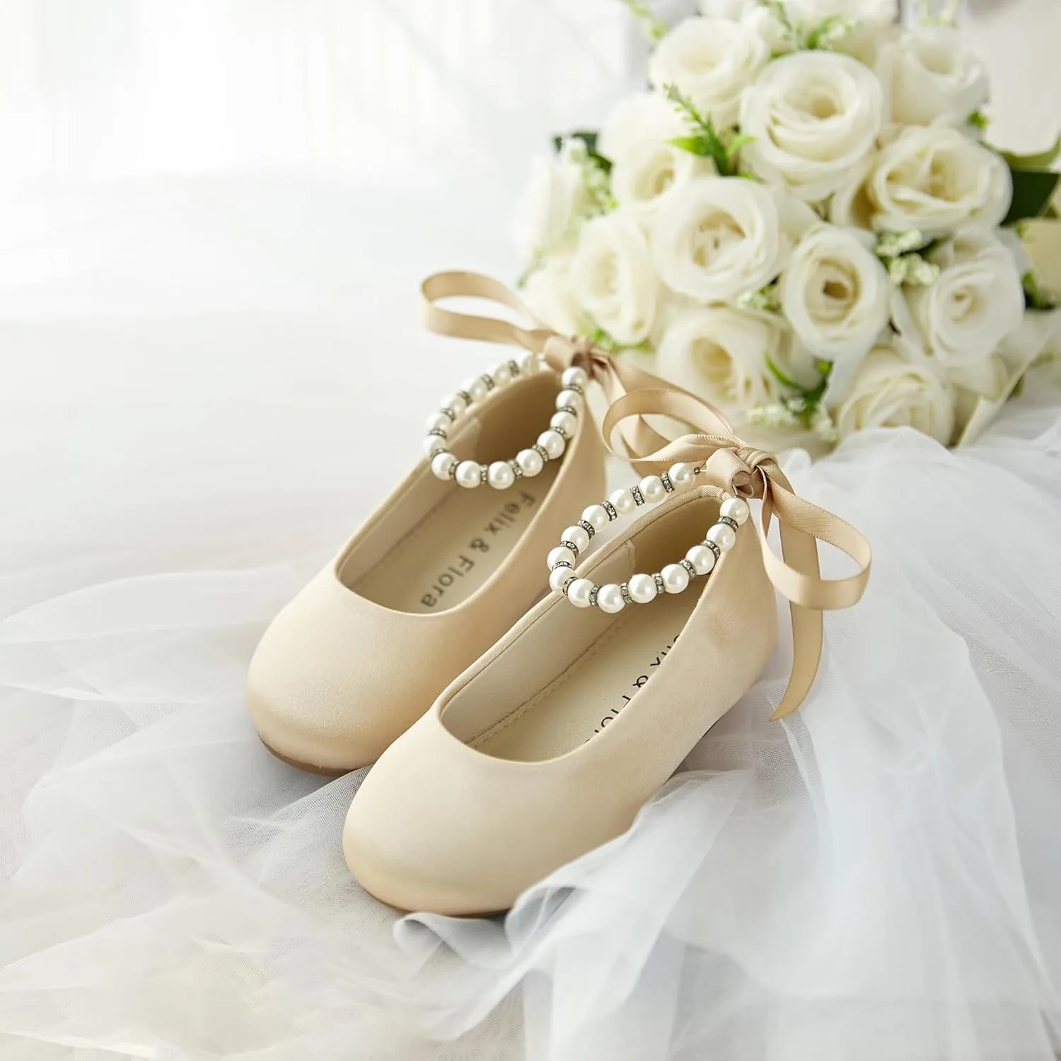 Felix & Flora Girls Toddler Little Ballet Shoes - Flower Girls Mary Jane Flats Dress Shoes Party Wedding