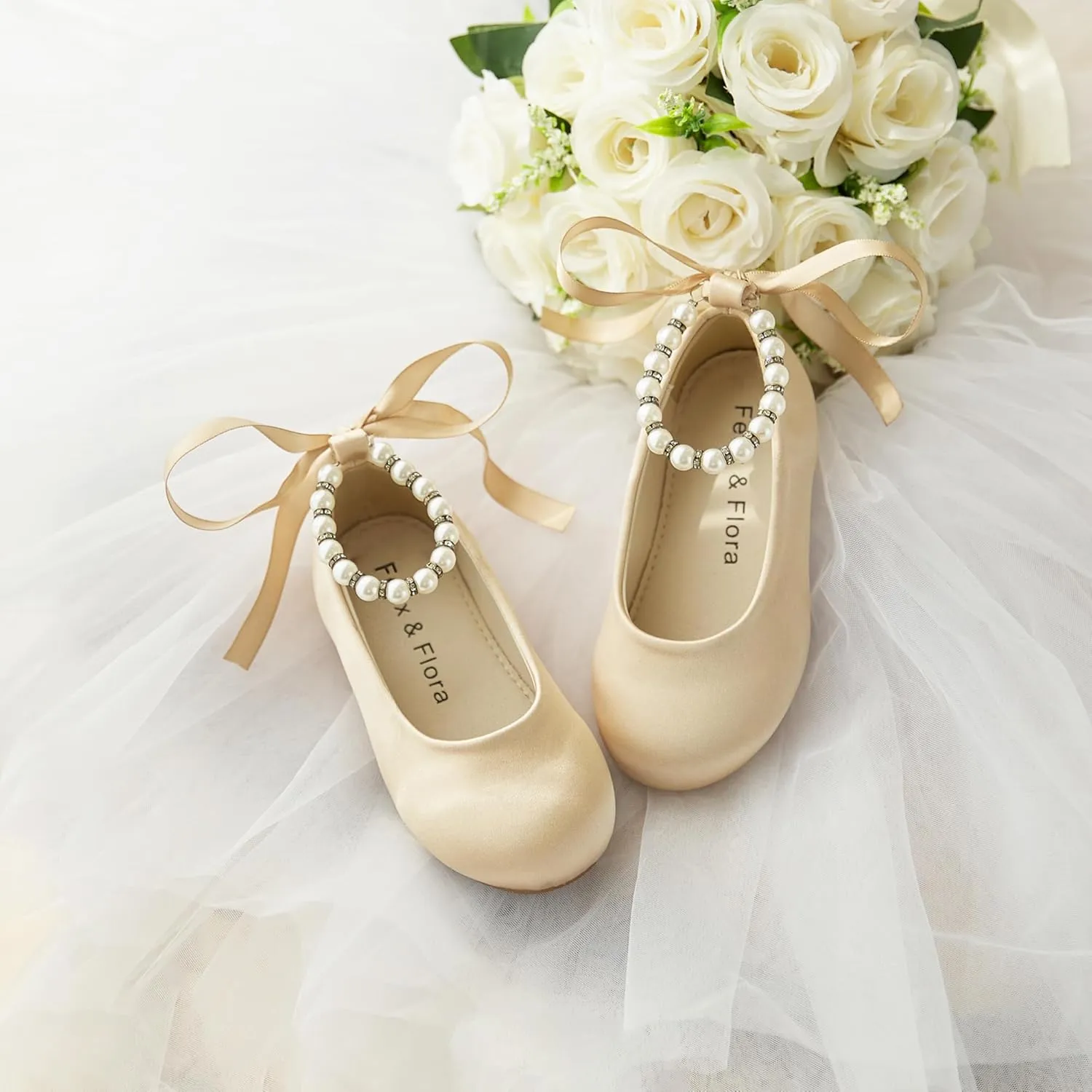 Felix & Flora Girls Toddler Little Ballet Shoes - Flower Girls Mary Jane Flats Dress Shoes Party Wedding