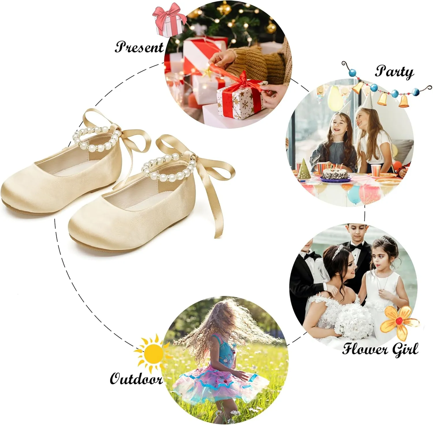 Felix & Flora Girls Toddler Little Ballet Shoes - Flower Girls Mary Jane Flats Dress Shoes Party Wedding