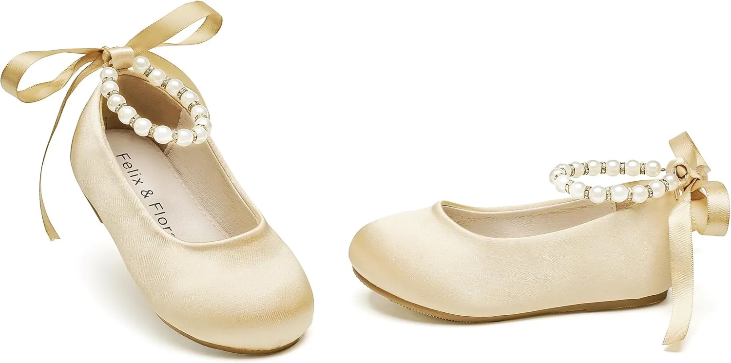 Felix & Flora Girls Toddler Little Ballet Shoes - Flower Girls Mary Jane Flats Dress Shoes Party Wedding
