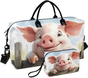 Fence Pig Watercolor Travel Duffel Bag Gym Bag Sports Tote Bag with Multiple Interior Pockets Shoulder Weekender Bag for Women Men with Toiletry Bag 20.5”x 7.9”x 13.8”