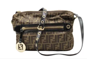 Fendi Brown Zucca Canvas Crossbody Bag Leather Strap