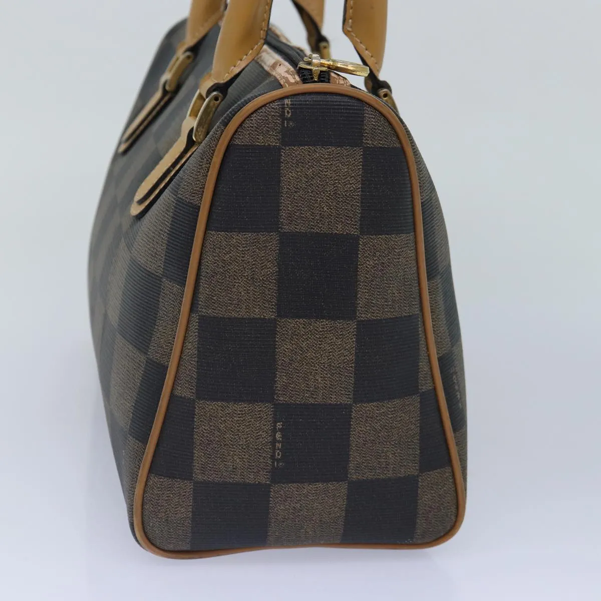 FENDI Pecan Canvas Boston Bag Brown Black gold 89110
