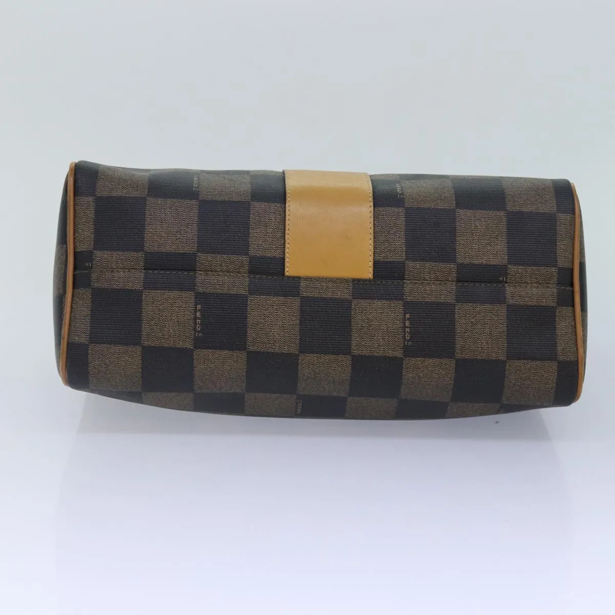 FENDI Pecan Canvas Boston Bag Brown Black gold 89110