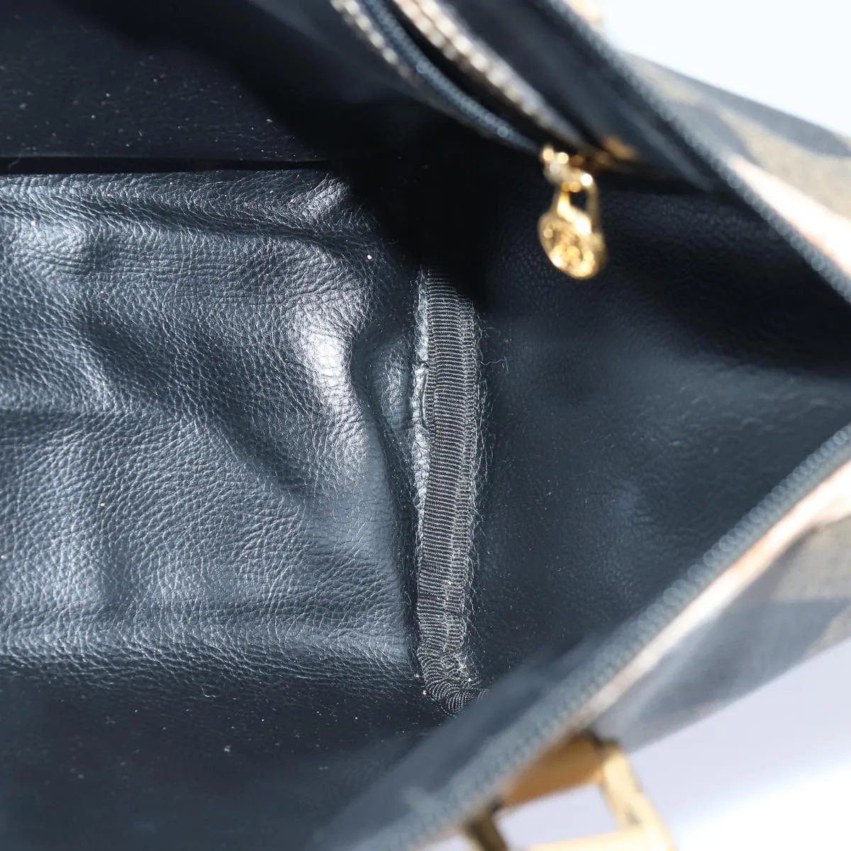 FENDI Pecan Canvas Boston Bag Brown Black gold 89110