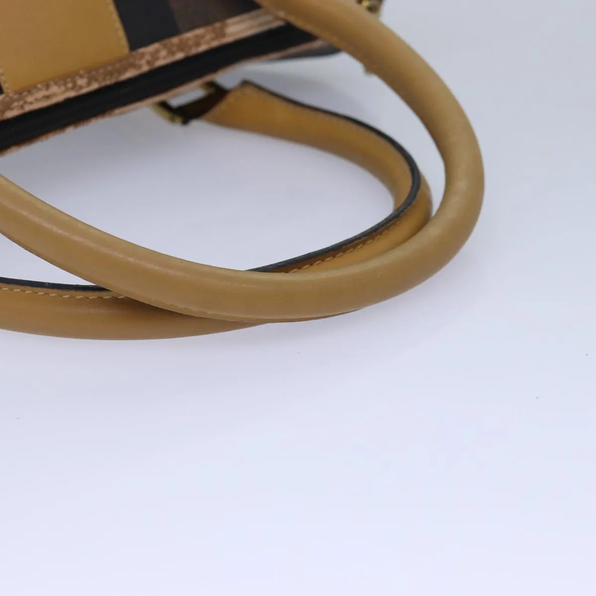 FENDI Pecan Canvas Boston Bag Brown Black gold 89110