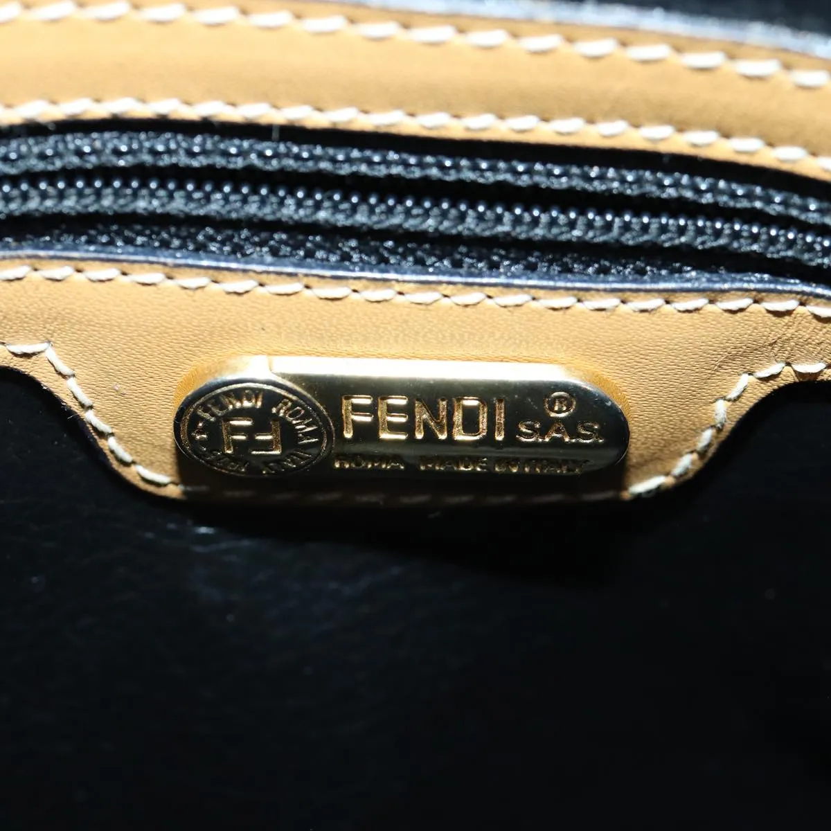 FENDI Pecan Canvas Boston Bag Brown Black gold 89110