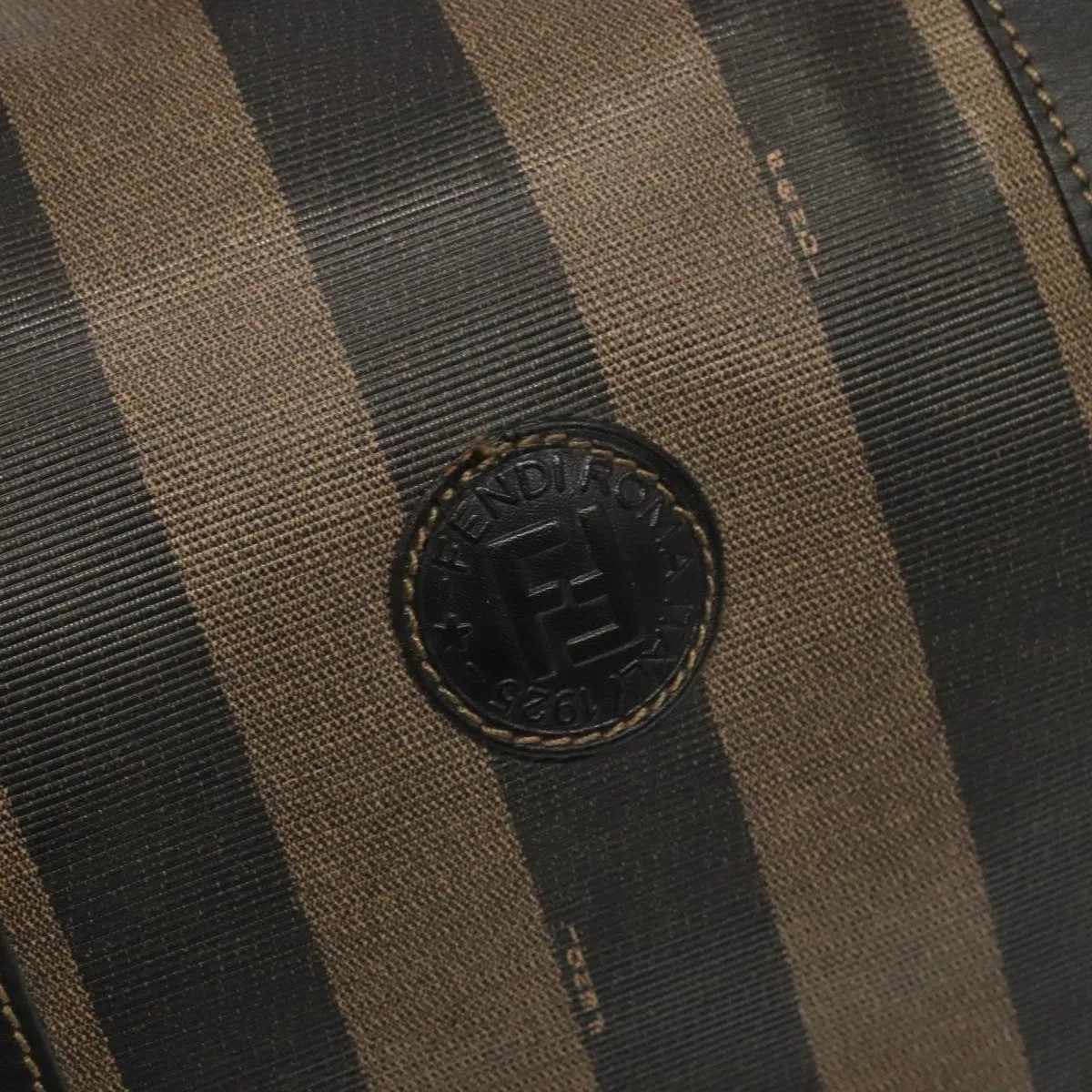 FENDI Pecan Canvas Boston Bag PVC Leather 2way Brown 97528