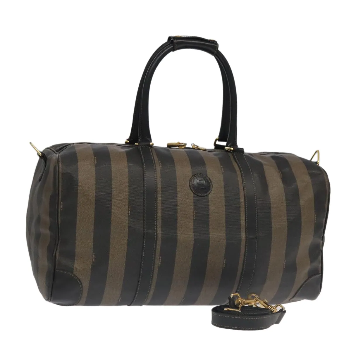 FENDI Pecan Canvas Boston Bag PVC Leather 2way Brown 97528