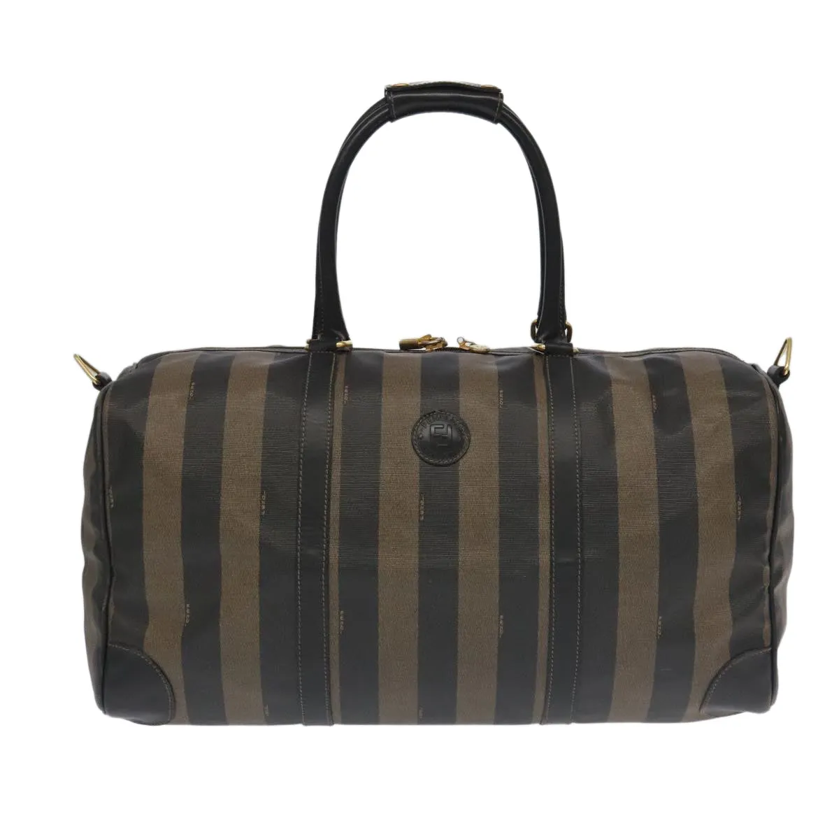 FENDI Pecan Canvas Boston Bag PVC Leather 2way Brown 97528